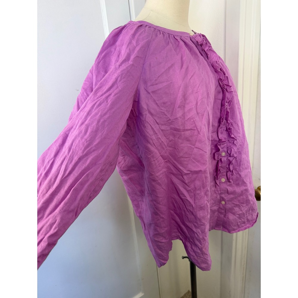 100% Linen Ruffle Ralph Lauren Purple Front Button Down Blouse 1X - Picture 2 of 5